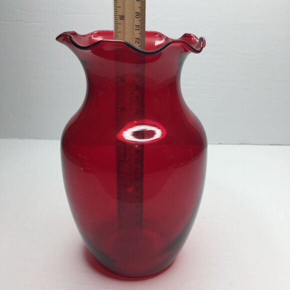 Indiana Glass Co Ruby Red #31000 Crimped 8" Vase Scalloped Edge Wide Mouth - Picture 13 of 13